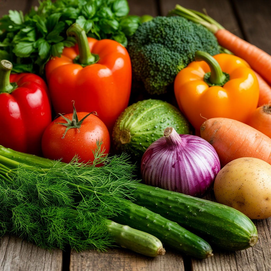 Fresh local British ingredients including vegetables and herbs