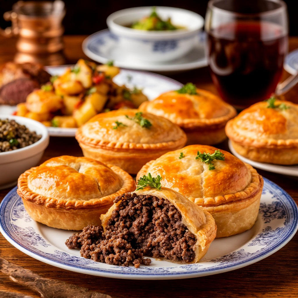 Scottish Highland cuisine course featuring traditional meat pies and haggis