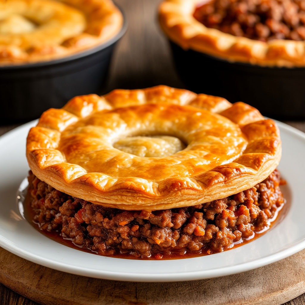 Traditional Scottish meat pie with golden pastry crust